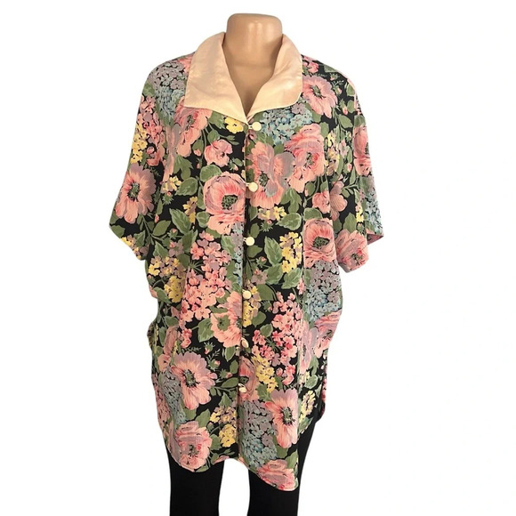 Victoria’s Secret gold label Floral Silky Pajama Top Vintage Shirt - Picture 1 of 8